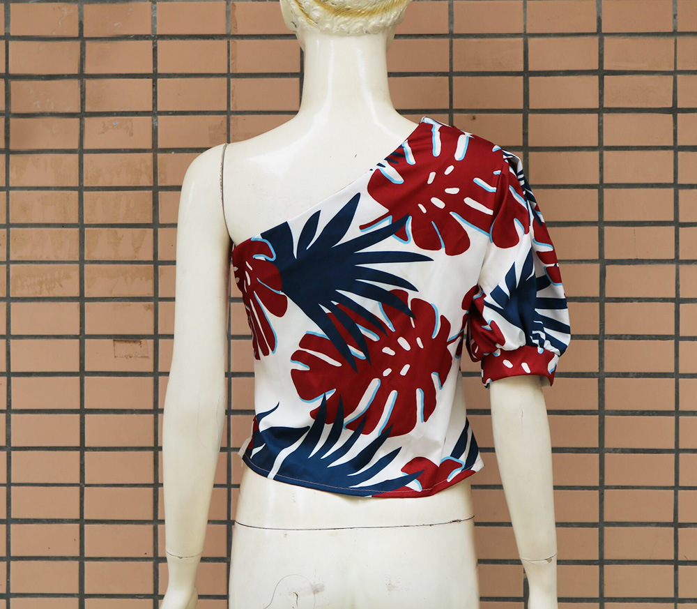 2021 High quality Women One Shoulder Print Blouse Tops Ladies Half Sleeve Short Style Casual Tops
