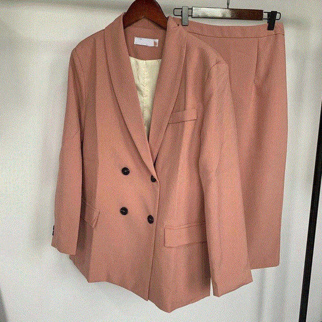 2021 High quality Women Blazer Suits Double Breasted Pink Blazer High Waist Skirt Office Lady Suits