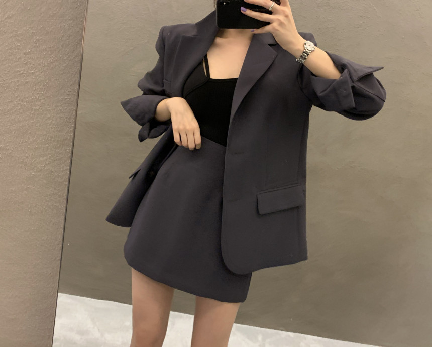 2021 High quality Women Blazer and Skirt Suits Simple Temperament Blazer Coat High Waist A Line Skirts