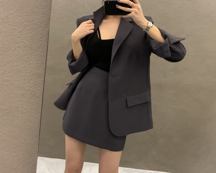 2021 High quality Women Blazer and Skirt Suits Simple Temperament Blazer Coat High Waist A Line Skirts