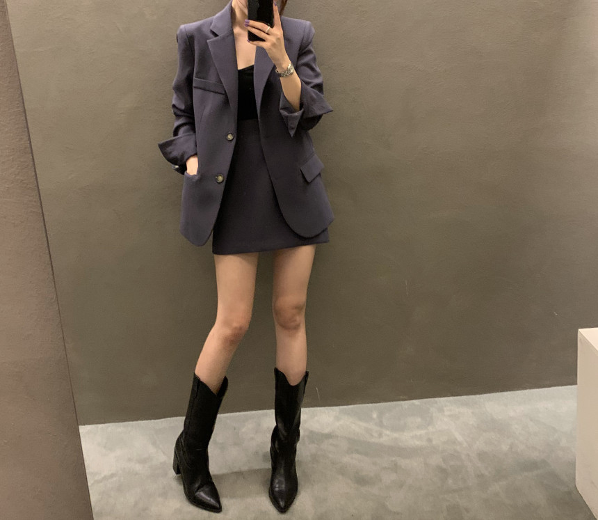 2021 High quality Women Blazer and Skirt Suits Simple Temperament Blazer Coat High Waist A Line Skirts