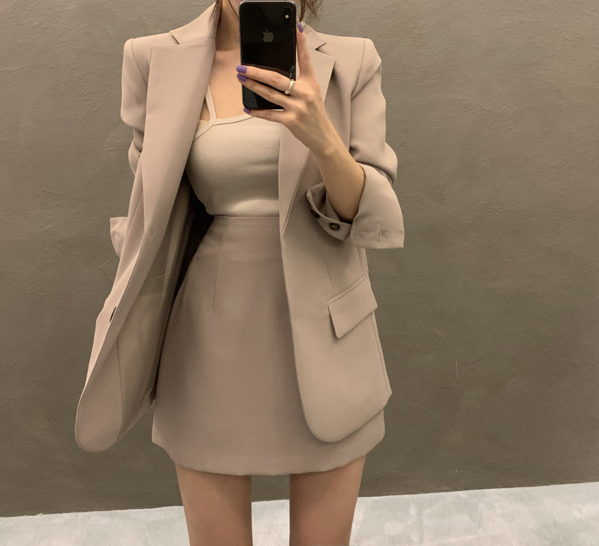 2021 High quality Women Blazer and Skirt Suits Simple Temperament Blazer Coat High Waist A Line Skirts