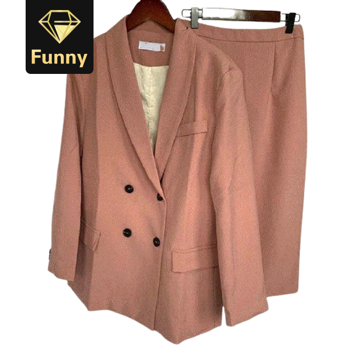 2021 High quality Women Blazer Suits Double Breasted Pink Blazer High Waist Skirt Office Lady Suits