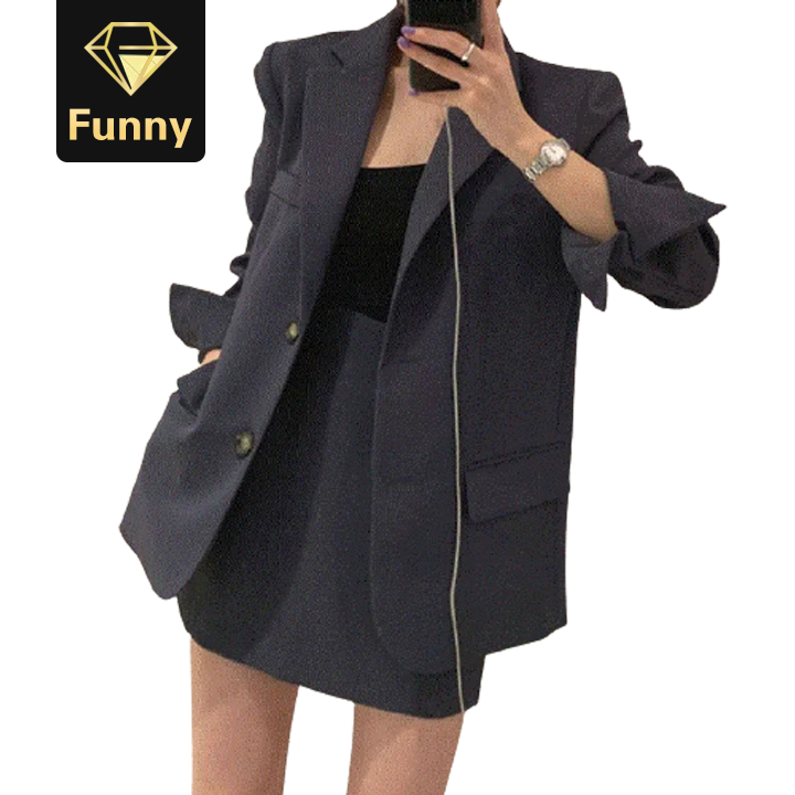 2021 High quality Women Blazer and Skirt Suits Simple Temperament Blazer Coat High Waist A Line Skirts