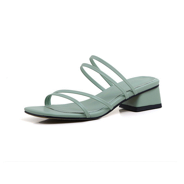 2021 High quality Women Sandals Square Mid-Heels Slippers Open Toe Platform Cut-out Hollow Female Sandals Plus Size