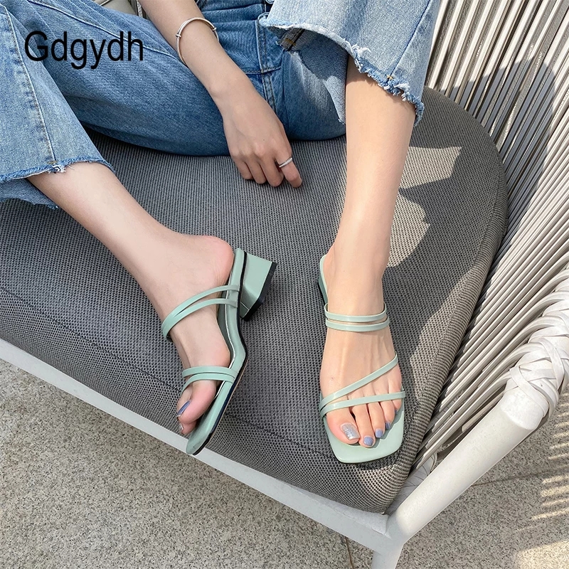 2021 High quality Women Sandals Square Mid-Heels Slippers Open Toe Platform Cut-out Hollow Female Sandals Plus Size