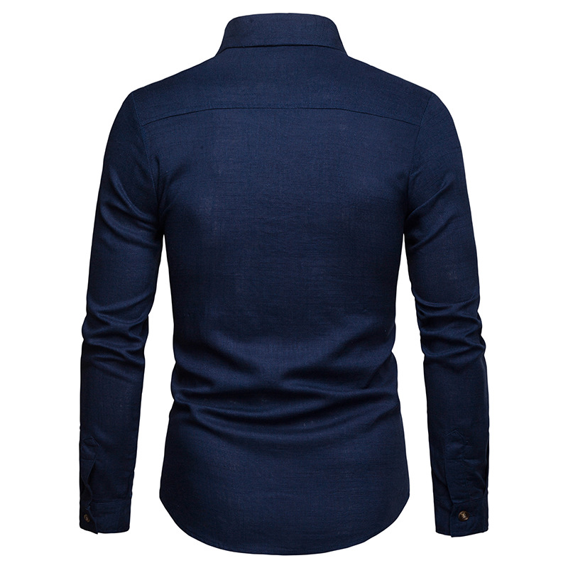 2021 High quality Mens Long Sleeve Linen Shirts Mens Slim Fit Button Down Shirts Tuxedo Shirt Men Business Shirts