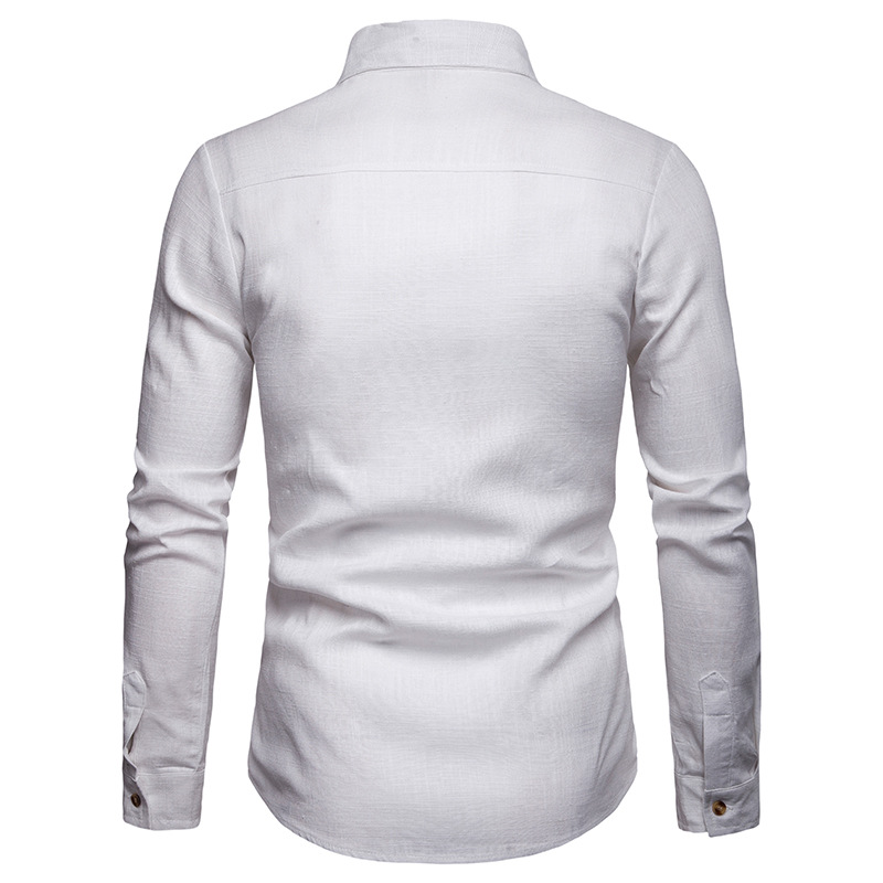 2021 High quality Mens Long Sleeve Linen Shirts Mens Slim Fit Button Down Shirts Tuxedo Shirt Men Business Shirts
