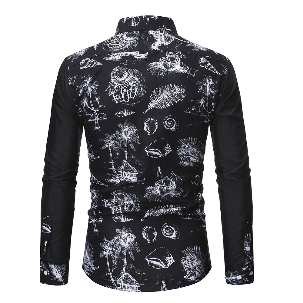 2021 High quality Mens Black Casual Dress Shirts Floral Hawaiian Shirt Men Slim Fit Long Sleeve Shirts