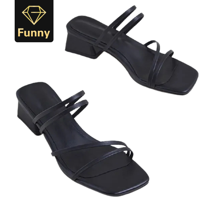 2021 High quality Women Sandals Square Mid-Heels Slippers Open Toe Platform Cut-out Hollow Female Sandals Plus Size