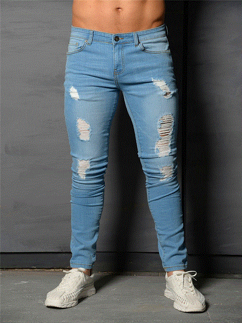 2021 High quality Fashion Men's  Sexy Hole Jeans Pants Casual  Male Ripped Skinny Trousers Slim Biker Outwears Pants