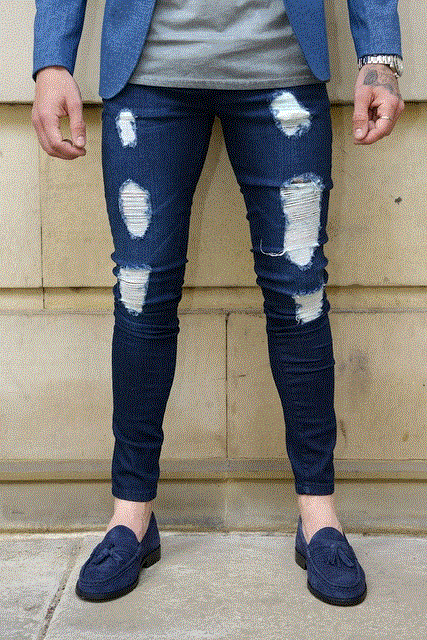2021 High quality Fashion Men's  Sexy Hole Jeans Pants Casual  Male Ripped Skinny Trousers Slim Biker Outwears Pants