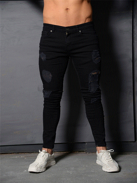 2021 High quality Fashion Men's  Sexy Hole Jeans Pants Casual  Male Ripped Skinny Trousers Slim Biker Outwears Pants