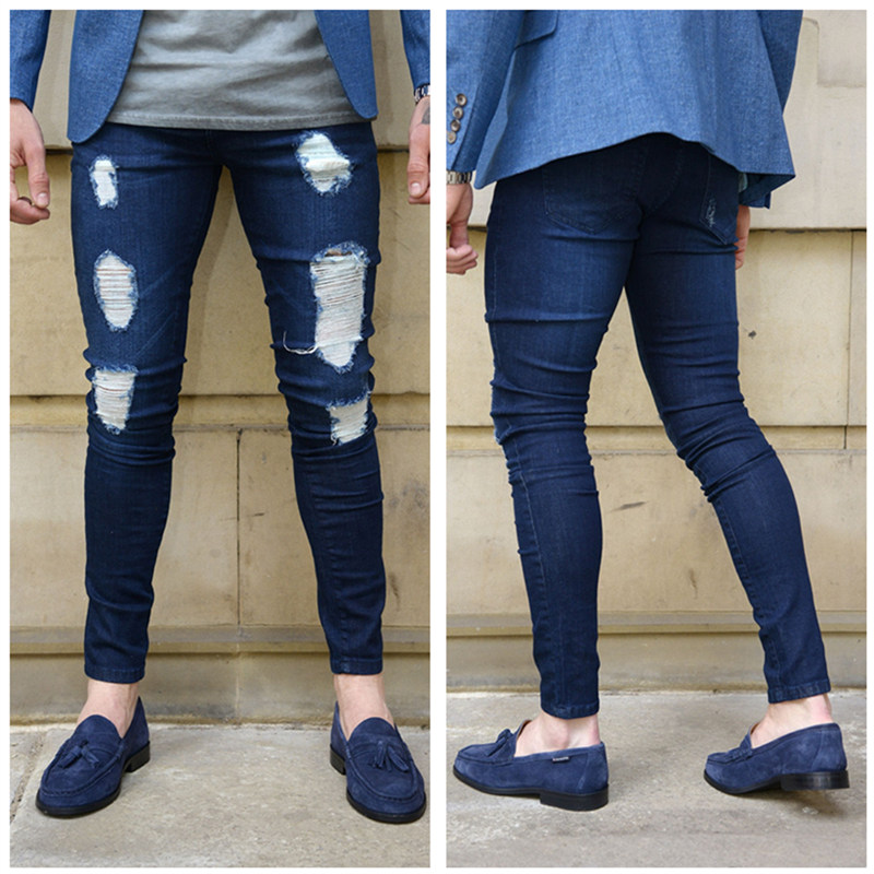 2021 High quality Fashion Men's  Sexy Hole Jeans Pants Casual  Male Ripped Skinny Trousers Slim Biker Outwears Pants