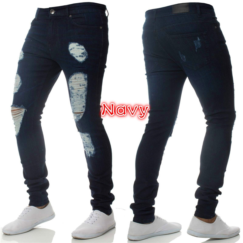 2021 High quality Fashion Men's  Sexy Hole Jeans Pants Casual  Male Ripped Skinny Trousers Slim Biker Outwears Pants