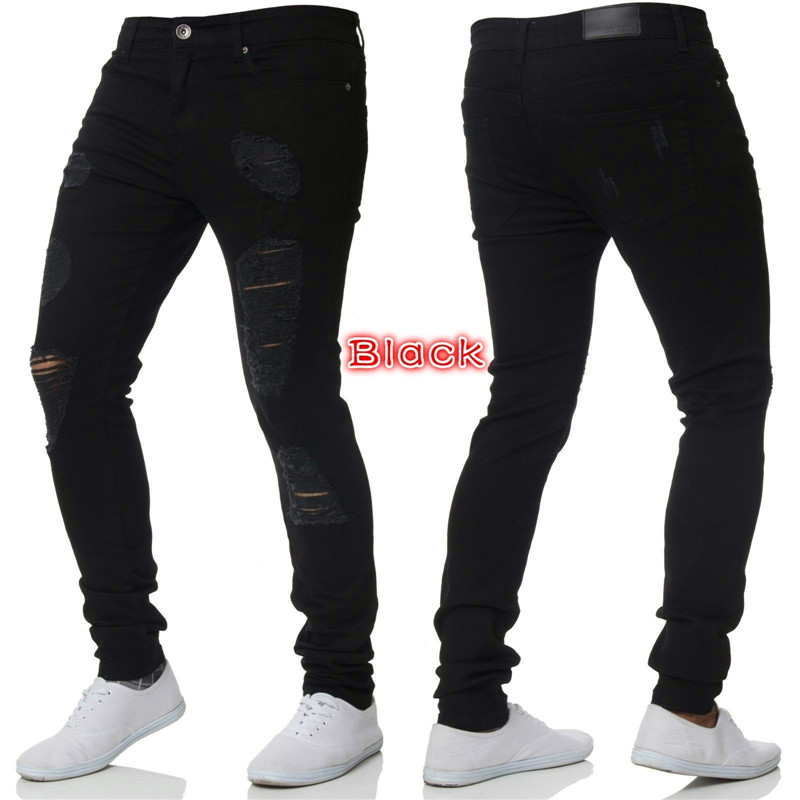 2021 High quality Fashion Men's  Sexy Hole Jeans Pants Casual  Male Ripped Skinny Trousers Slim Biker Outwears Pants