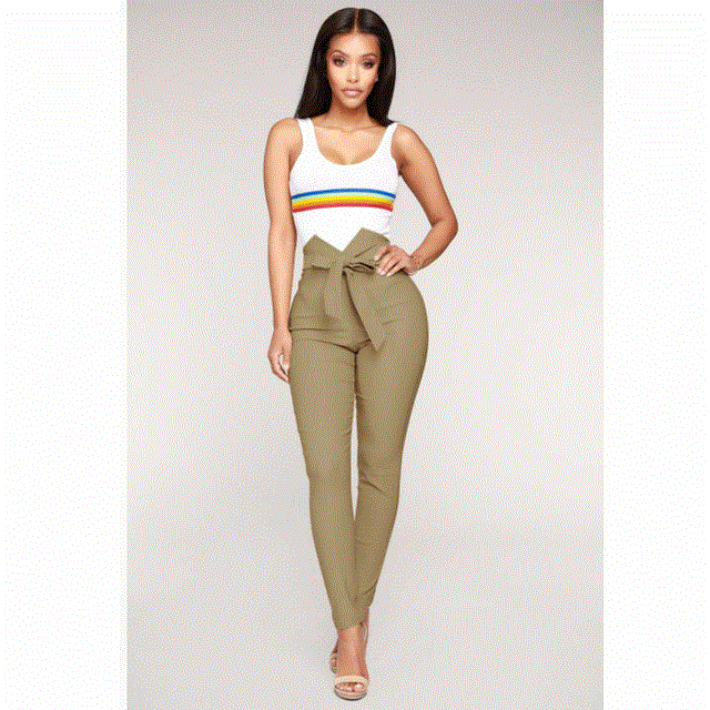 2021 High quality Women's Pants Summer Autumn Casual Pencil Pants High Waist Drawstring Elastic Jogger Slim Trousers