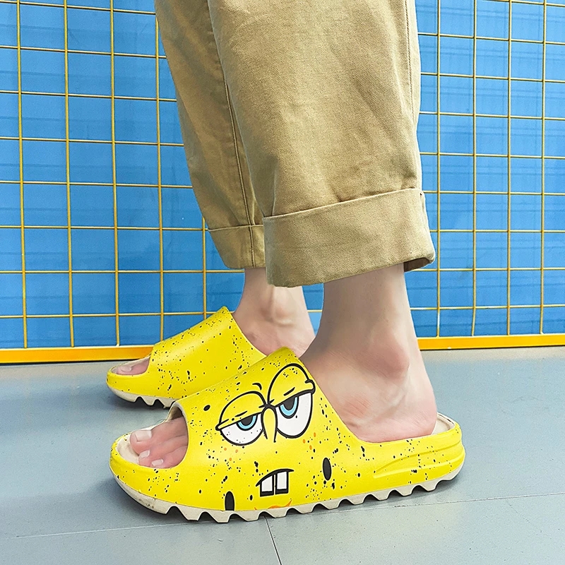 Men's Summer Slides Breathable Cool Beach Sandals Flip Flops Fish Mouth Men Slippers Big Size