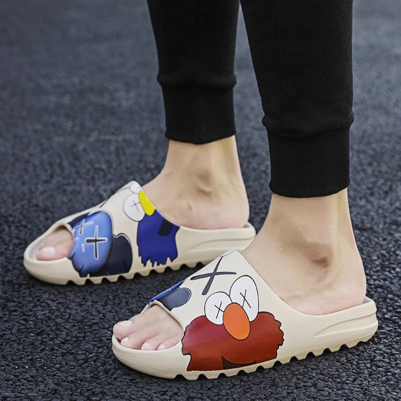 Men's Summer Slides Breathable Cool Beach Sandals Flip Flops Fish Mouth Men Slippers Big Size