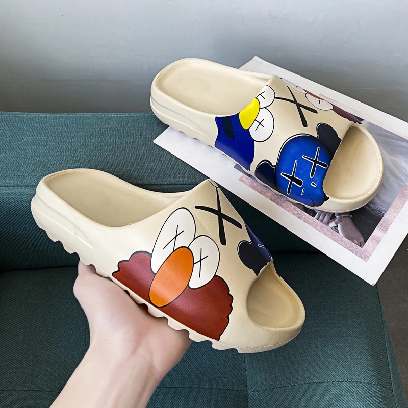 Men's Summer Slides Breathable Cool Beach Sandals Flip Flops Fish Mouth Men Slippers Big Size