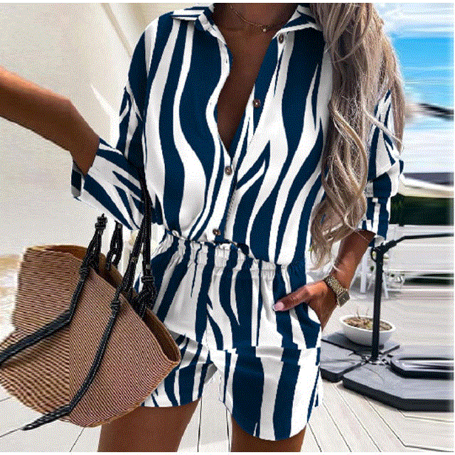 Fashion Leopard Print Two Piece Sets Women Casual Shirt Tops Shorts Long Sleeve Turn Down Collar Shirt Lady Outfits Tracksuit