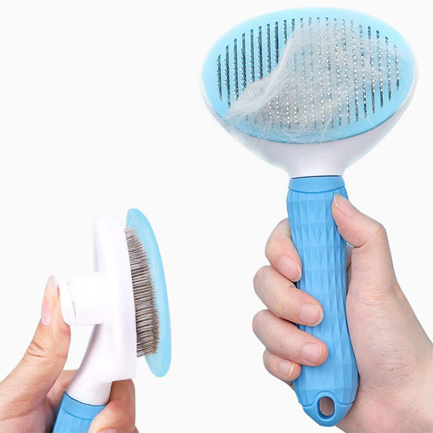 2021 High quality Dog Hair Comb Grooming Brush Stainless Steel Cats Combs Automatic Non-slip Brushs for Pet Supplies