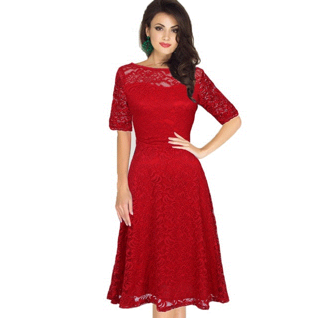 2021 High quality Vintage Party Dress Lace Half Sleeve Dress Women Plus Size Dress Lace Party Dresses Fashion Dress