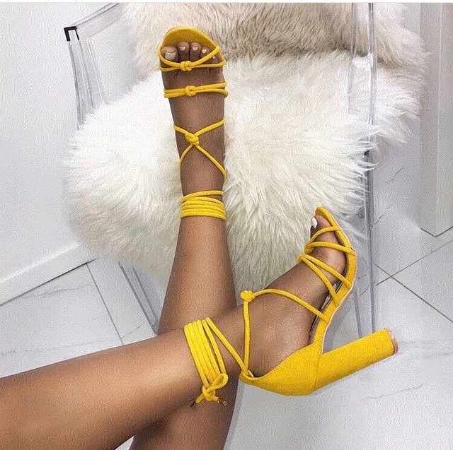 2021 High quality Women Sexy Square Heels Big Summer Fish Mouth Cross Straps Thick With Women's High Heel Sandals