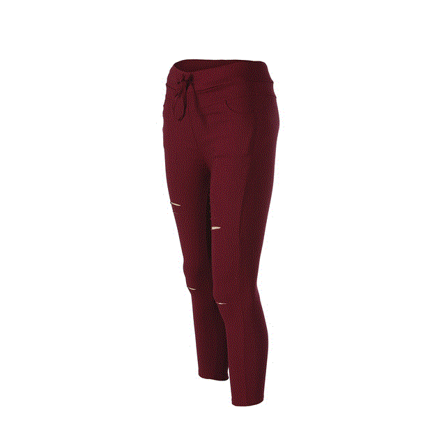 2021 High quality Women Fashion Slim High Waisted Stretchy Skinny Broken Hole Pencil Pants Solid  Trousers Womens