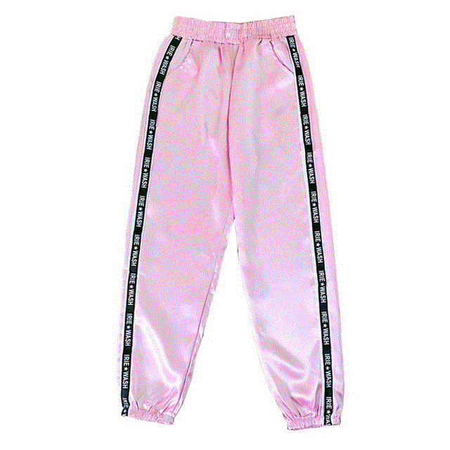 2021 High quality Joggers Sport Pants Fashion Satin Highlight Loose  Pants Women Glossy Ribbon Pants Women Trousers