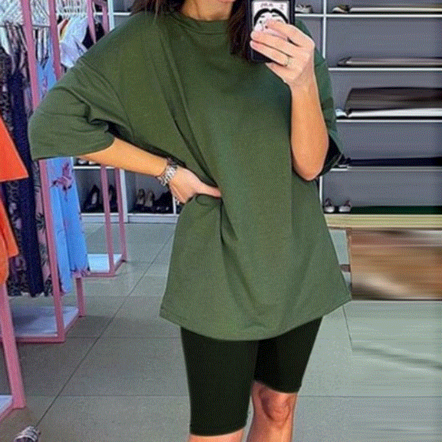 2021 High quality Suit With Belt Solid O-Neck Home Loose Casual Fashion Leisure Bicycles Shorts Set