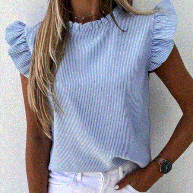 2021 High quality Women Pineapple Floral Print Ruffle Blouse  Summer Butterfly Sleeve Shirt Elegant Office Lady O-Neck Tops Blusa Streetwear