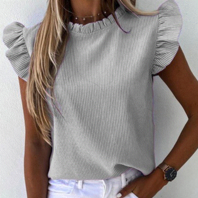 2021 High quality Women Pineapple Floral Print Ruffle Blouse  Summer Butterfly Sleeve Shirt Elegant Office Lady O-Neck Tops Blusa Streetwear