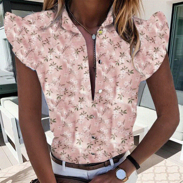 2021 High quality Women Pineapple Floral Print Ruffle Blouse  Summer Butterfly Sleeve Shirt Elegant Office Lady O-Neck Tops Blusa Streetwear