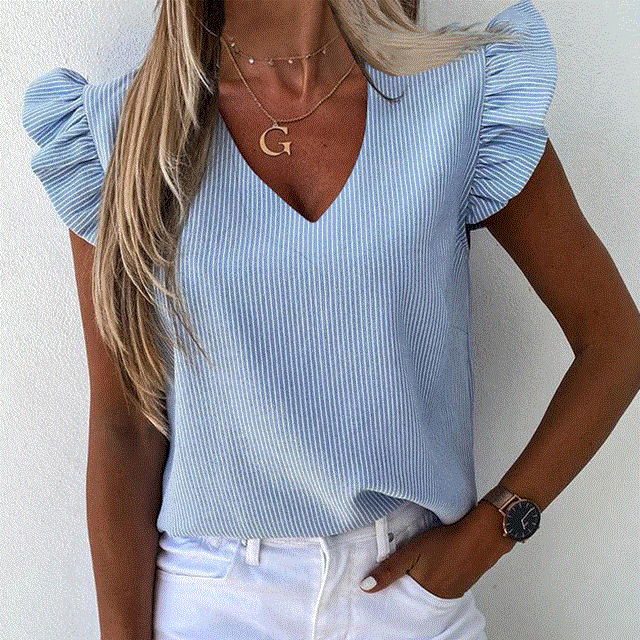2021 High quality Women Pineapple Floral Print Ruffle Blouse  Summer Butterfly Sleeve Shirt Elegant Office Lady O-Neck Tops Blusa Streetwear