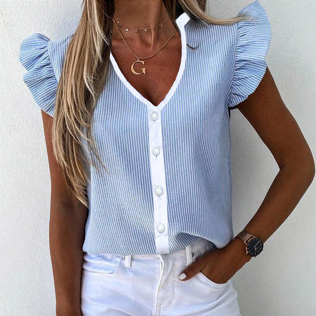 2021 High quality Women Pineapple Floral Print Ruffle Blouse  Summer Butterfly Sleeve Shirt Elegant Office Lady O-Neck Tops Blusa Streetwear