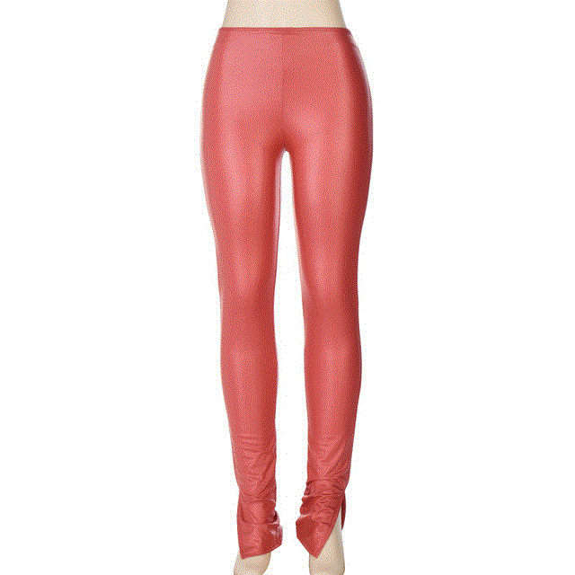 2021 High quality Simenual Skinny Mid Waist Faux PU Leather Pencil Pants Side Slit Women Fall  Fashion Clothing Long Bodycon Trousers Clubwear