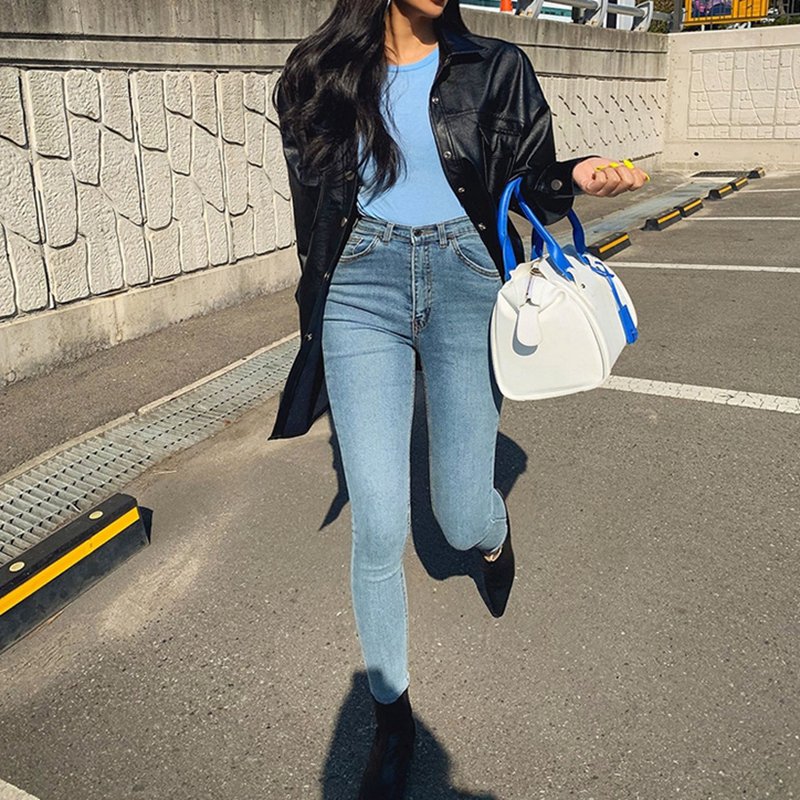 2021 High quality Women's Jeans High Waist Stretch Skinny Denim Pants Autumn Retro Washed Elastic Slim Pencil Trousers