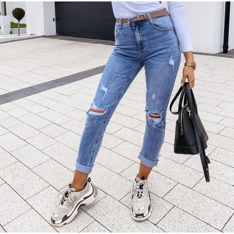 2021 High quality Women's Pants High Waist Ripped Pencil Jeans Women Classic Hole Skinny Trousers Female Long Jean