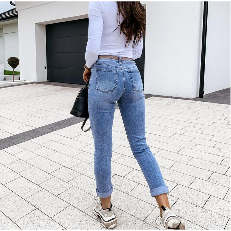 2021 High quality Women's Pants High Waist Ripped Pencil Jeans Women Classic Hole Skinny Trousers Female Long Jean