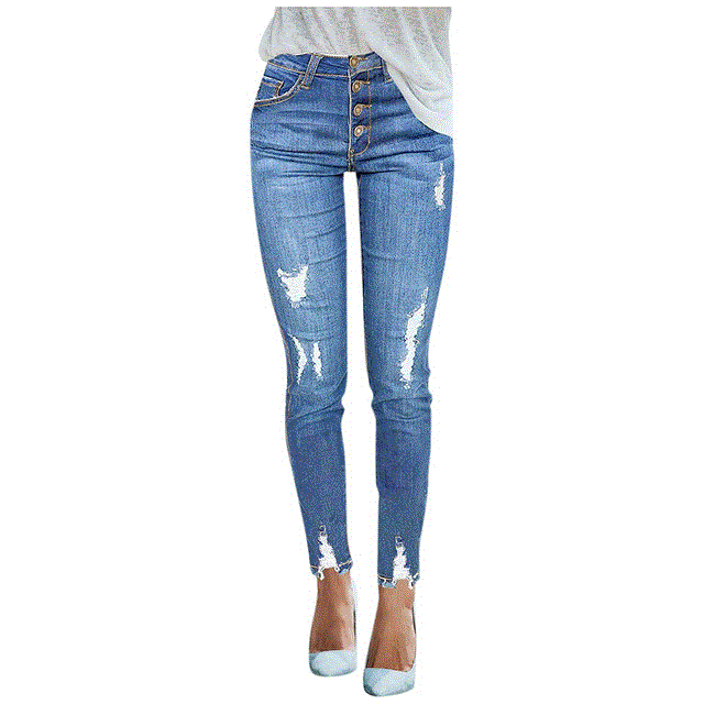 2021 High quality Women Skinny Denim Pants Ripped Destroyed Pleated Stretch Jeans Slim Pencil Trousers Fashion