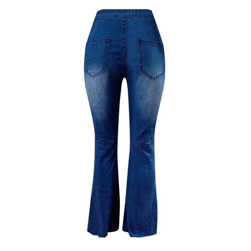2021 High quality Women's High Waist Jeans Button Tassel Trousers Bell-bottom Pants Jeans Bling Flare Casual Cool