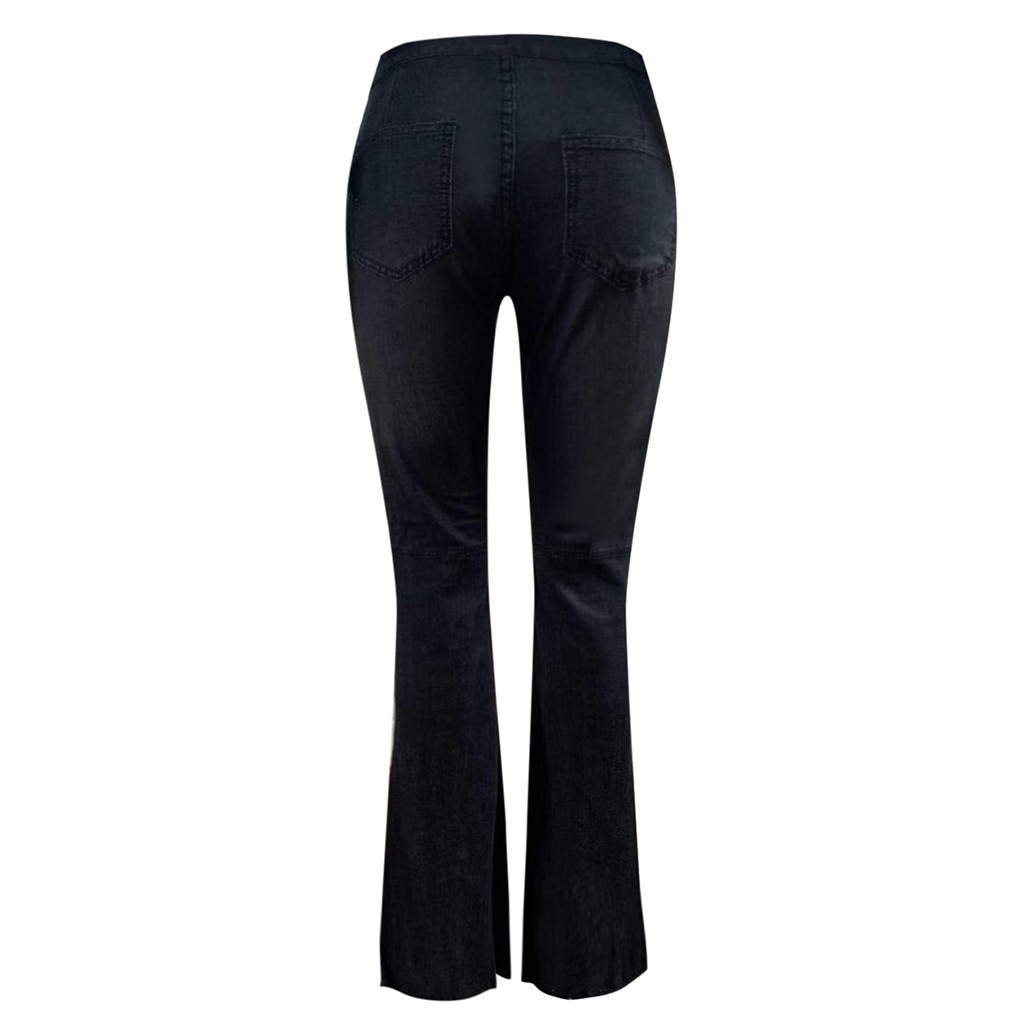 2021 High quality Women's High Waist Jeans Button Tassel Trousers Bell-bottom Pants Jeans Bling Flare Casual Cool