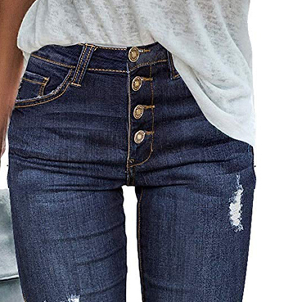 2021 High quality Women Skinny Denim Pants Ripped Destroyed Pleated Stretch Jeans Slim Pencil Trousers Fashion
