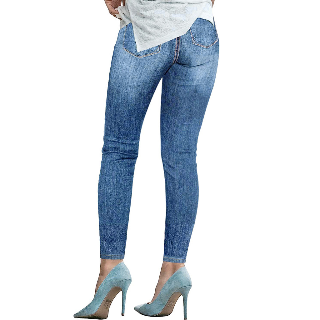 2021 High quality Women Skinny Denim Pants Ripped Destroyed Pleated Stretch Jeans Slim Pencil Trousers Fashion