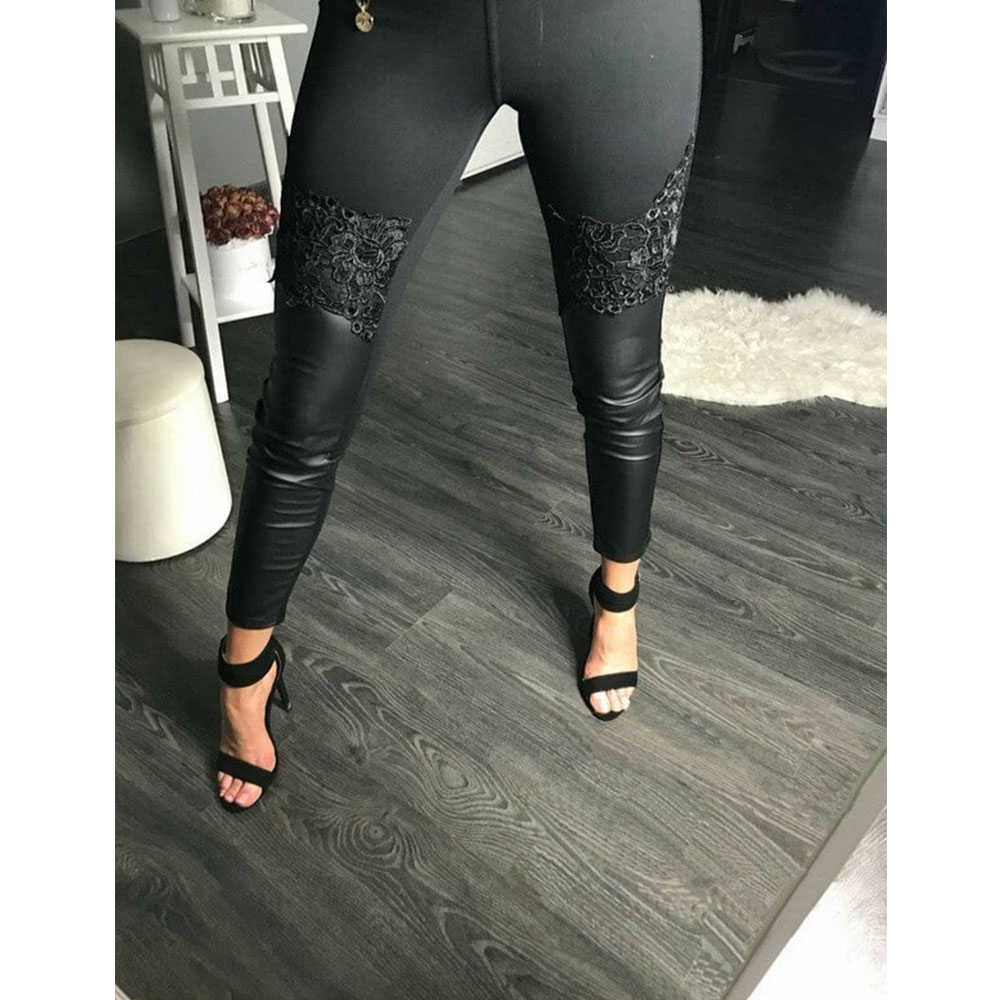 2021 High quality High Waist Pencil Pants Women Faux Leather PU Long Trousers Sexy Ladies Elastic Skinny Tight Pants