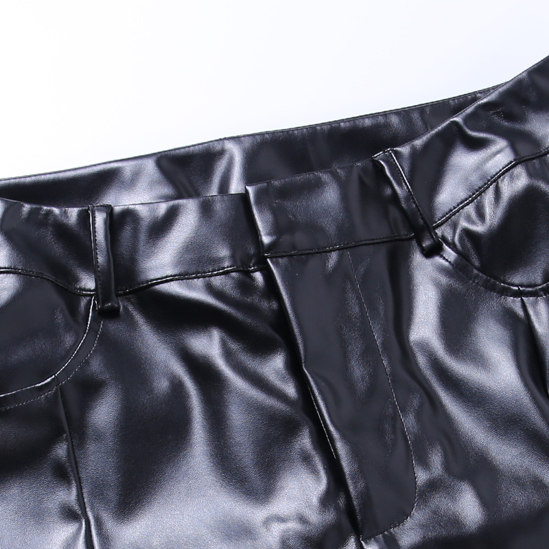 2021 High quality High Waist Faux Leather Women's Pants Hem Split Brown Casual Ladies Streetwear Trousers Pencil Pants