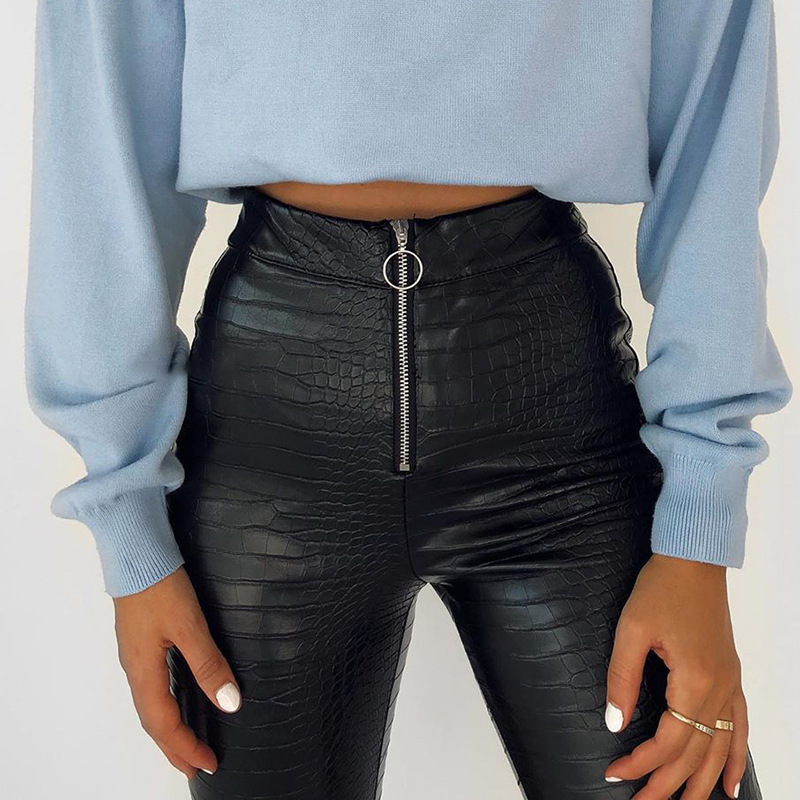 2021 High quality Fashion Skinny PU Leather Pants Bottoms Women Ladies Trendy Sexy High Waist Zipper Pencil Trousers