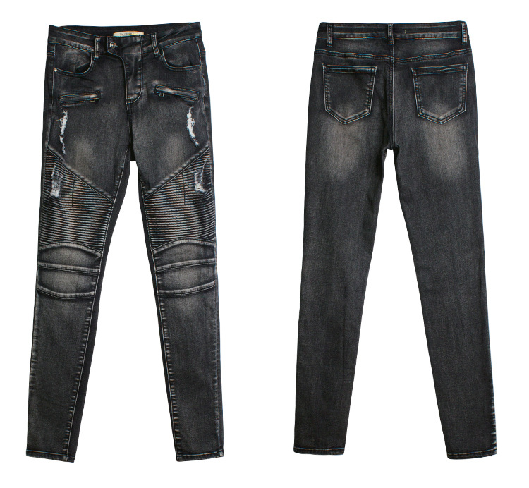 2021 High quality Skinny Jeans Woman Ripped Moto Biker Pencil Jeans Womens Denim Pants Black Trousers