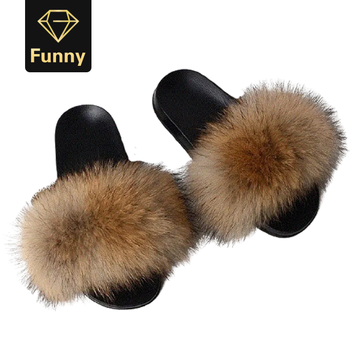 2021 High quality Fur Slippers Women Furry Flat Sandals Female Cute Fluffy House Shoes Woman